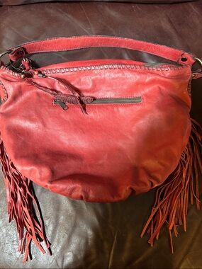 Patricia Nash Red Fringe Leather Hobo